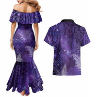 Aotearoa Taniko Matariki Couples Matching Mermaid Dress and Hawaiian Shirt Cosmic Violet