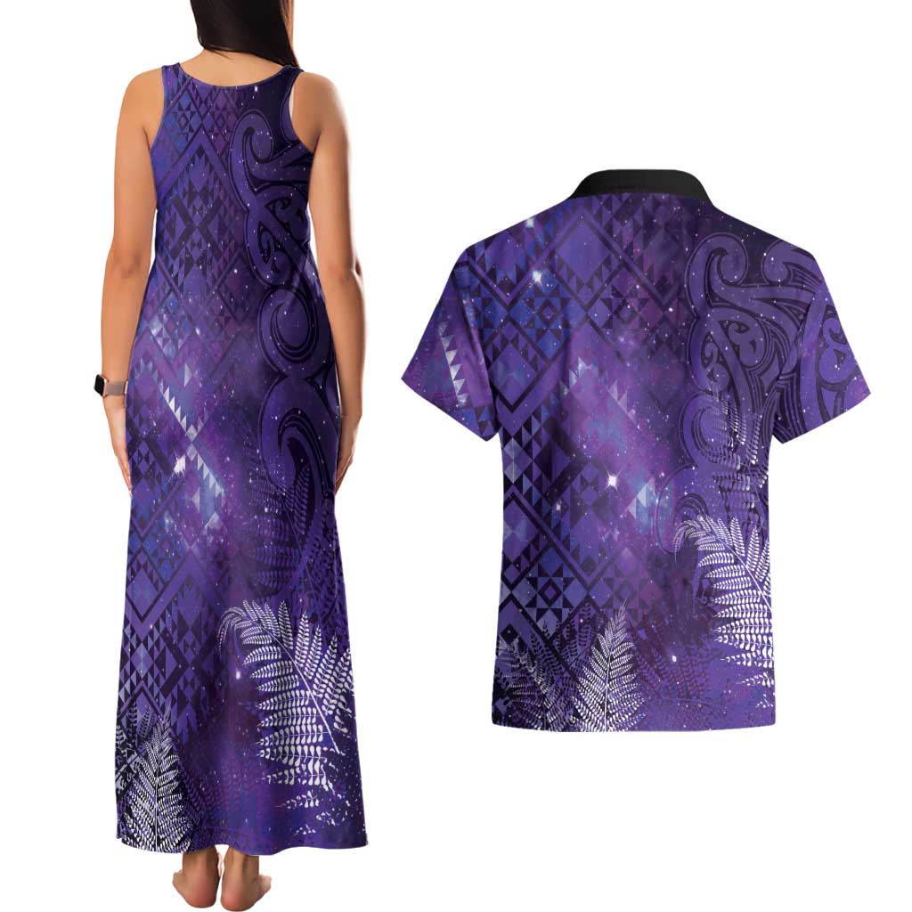 Aotearoa Taniko Matariki Couples Matching Tank Maxi Dress and Hawaiian Shirt Cosmic Violet