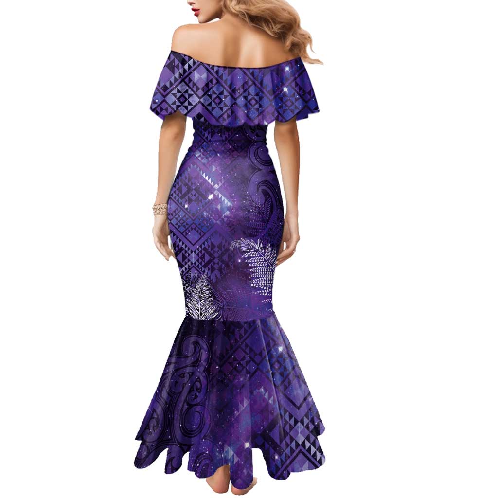 Aotearoa Taniko Matariki Family Matching Mermaid Dress and Hawaiian Shirt Cosmic Violet LT7 - Polynesian Pride