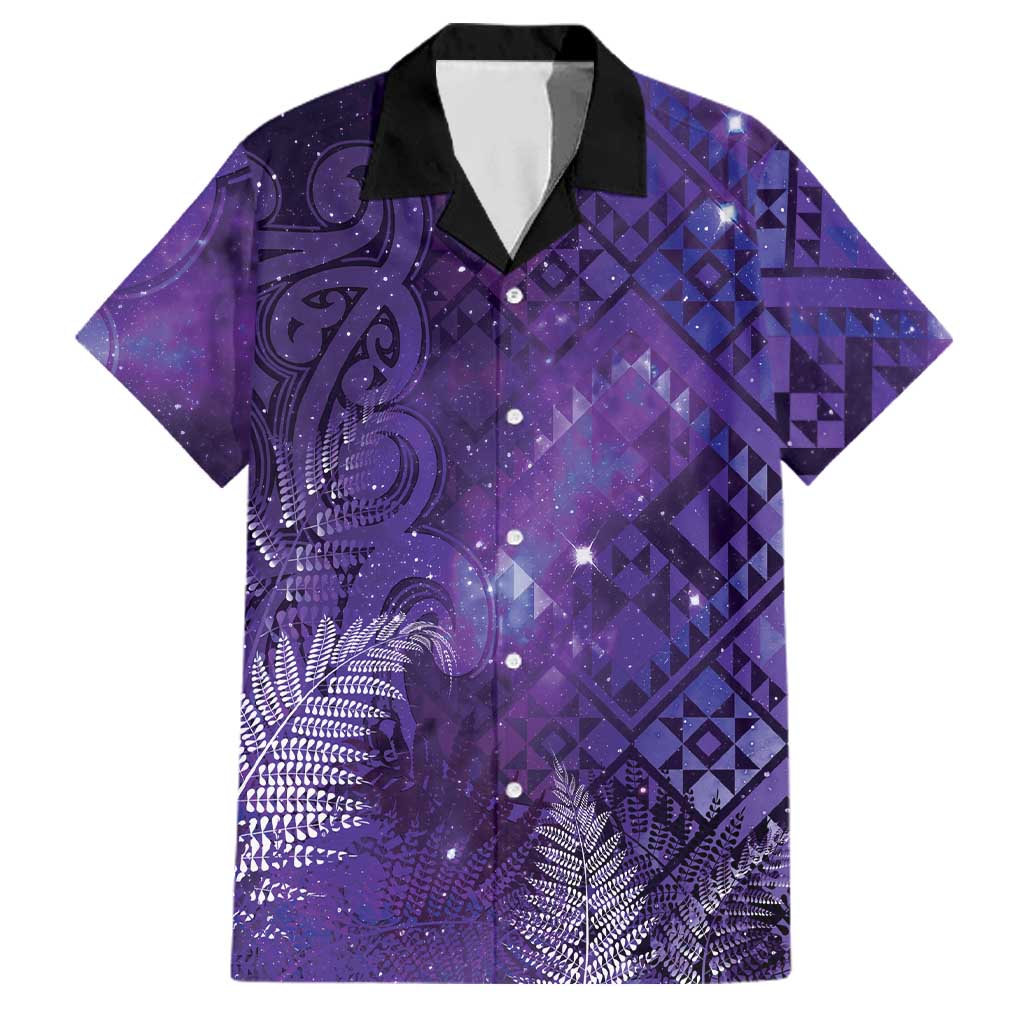 Aotearoa Taniko Matariki Family Matching Off The Shoulder Long Sleeve Dress and Hawaiian Shirt Cosmic Violet LT7 Dad's Shirt - Short Sleeve Purple - Polynesian Pride