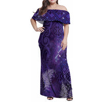 Aotearoa Taniko Matariki Family Matching Off Shoulder Maxi Dress and Hawaiian Shirt Cosmic Violet
