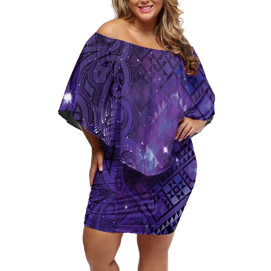 Aotearoa Taniko Matariki Family Matching Off Shoulder Short Dress and Hawaiian Shirt Cosmic Violet