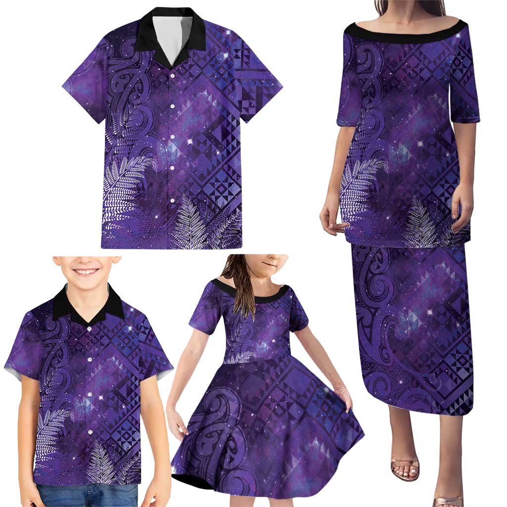 Aotearoa Taniko Matariki Family Matching Puletasi and Hawaiian Shirt Cosmic Violet