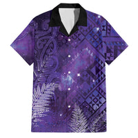 Aotearoa Taniko Matariki Family Matching Short Sleeve Bodycon Dress and Hawaiian Shirt Cosmic Violet LT7 Dad's Shirt - Short Sleeve Purple - Polynesian Pride