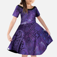 Aotearoa Taniko Matariki Family Matching Summer Maxi Dress and Hawaiian Shirt Cosmic Violet