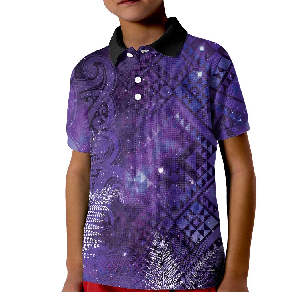 Aotearoa Taniko Matariki Kid Polo Shirt Cosmic Violet