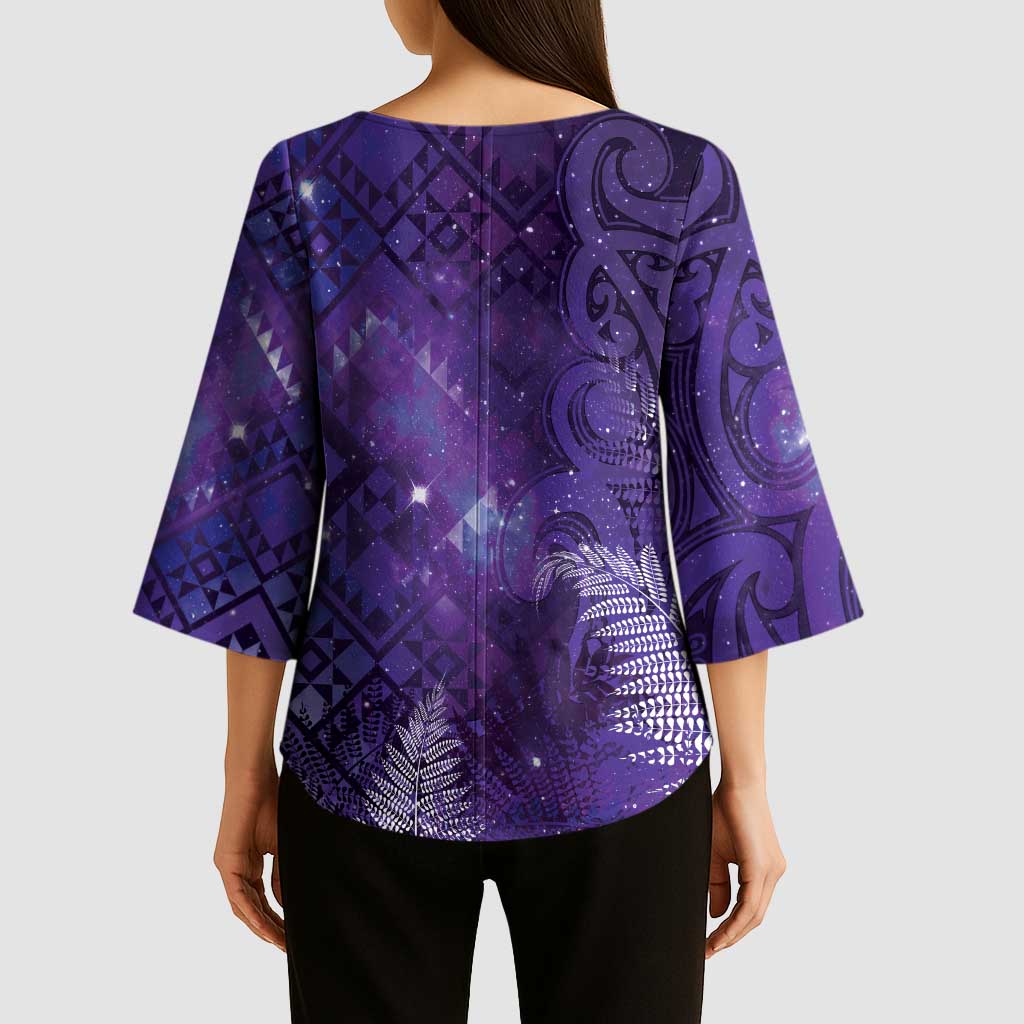 Aotearoa Taniko Matariki Kimono Sleeve Blouse Cosmic Violet