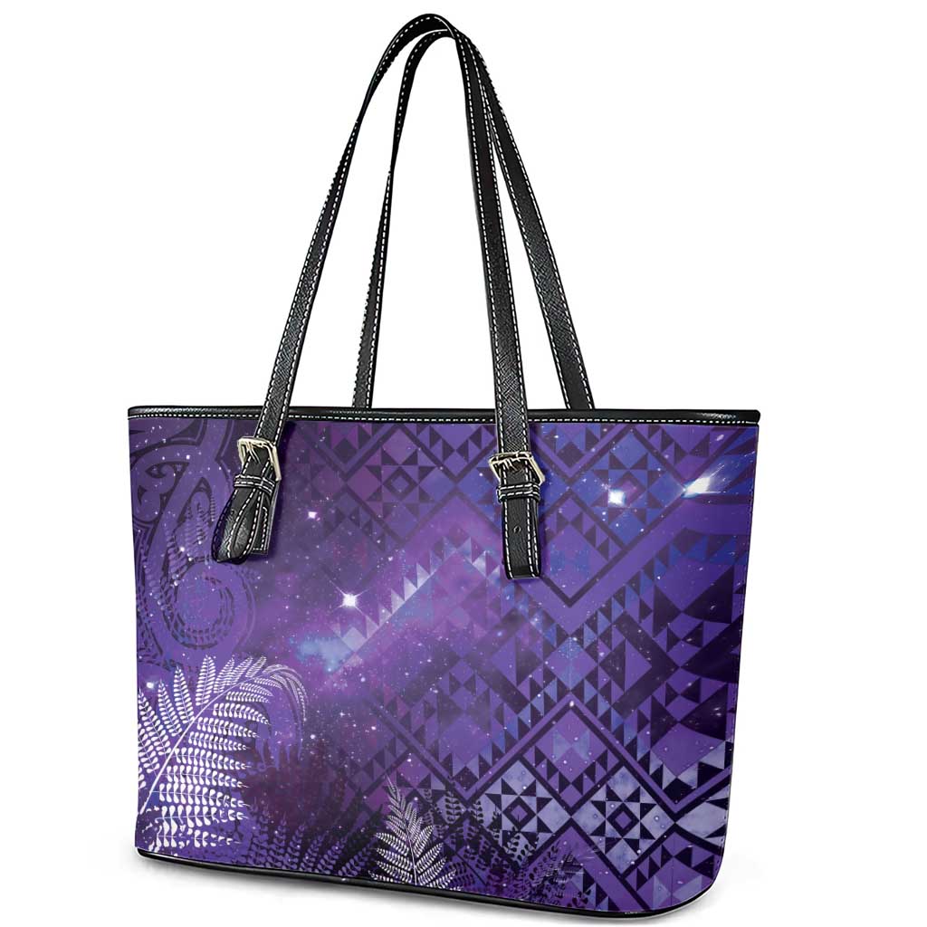 Aotearoa Taniko Matariki Leather Tote Bag Cosmic Violet