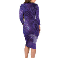 Aotearoa Taniko Matariki Long Sleeve Bodycon Dress Cosmic Violet