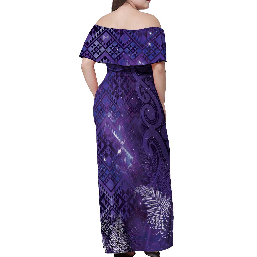 Aotearoa Taniko Matariki Off Shoulder Maxi Dress Cosmic Violet