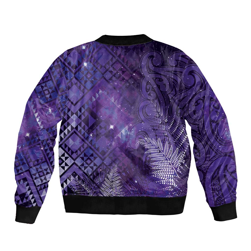 Aotearoa Taniko Matariki Sleeve Zip Bomber Jacket Cosmic Violet