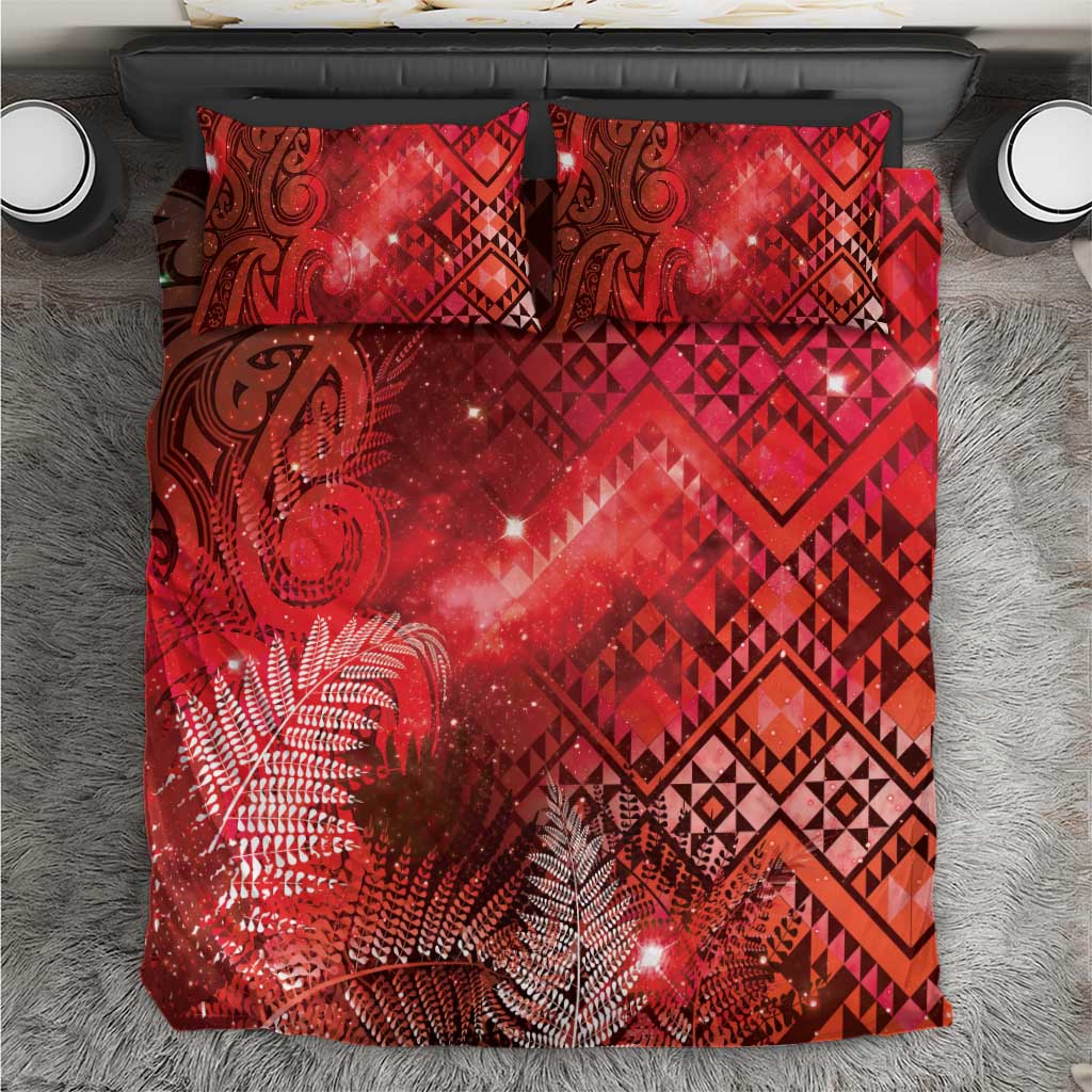 Aotearoa Taniko Matariki Bedding Set Cosmic Red