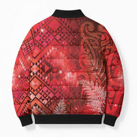 Aotearoa Taniko Matariki Bomber Puffer Jacket Cosmic Red