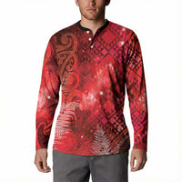 Aotearoa Taniko Matariki Button Sweatshirt Cosmic Red