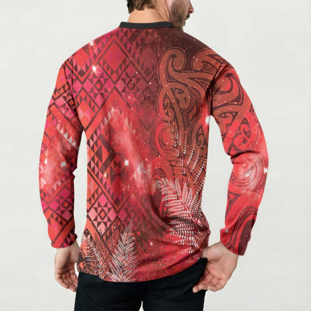 Aotearoa Taniko Matariki Button Sweatshirt Cosmic Red