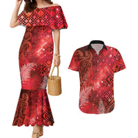 Aotearoa Taniko Matariki Couples Matching Mermaid Dress and Hawaiian Shirt Cosmic Red