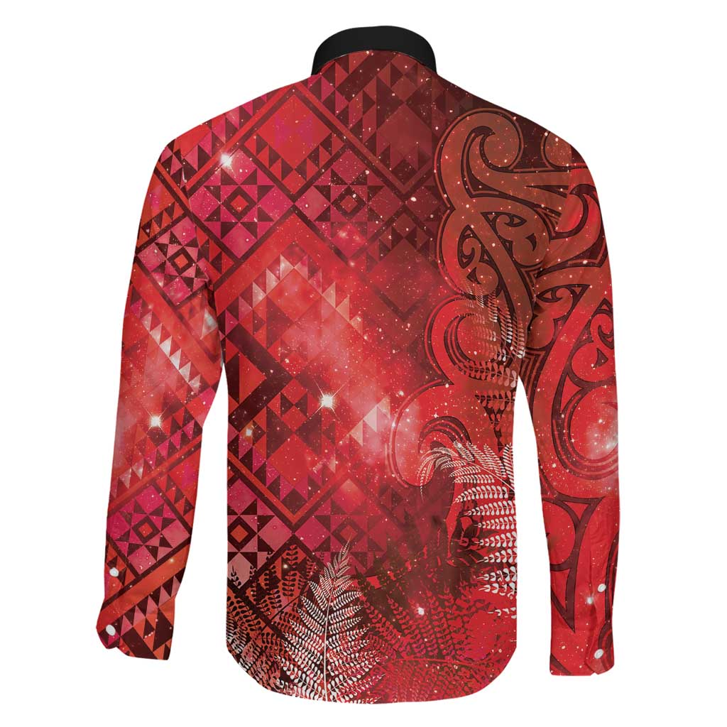 Aotearoa Taniko Matariki Family Matching Long Sleeve Bodycon Dress and Hawaiian Shirt Cosmic Red LT7 - Polynesian Pride