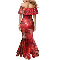 Aotearoa Taniko Matariki Family Matching Mermaid Dress and Hawaiian Shirt Cosmic Red LT7 - Polynesian Pride