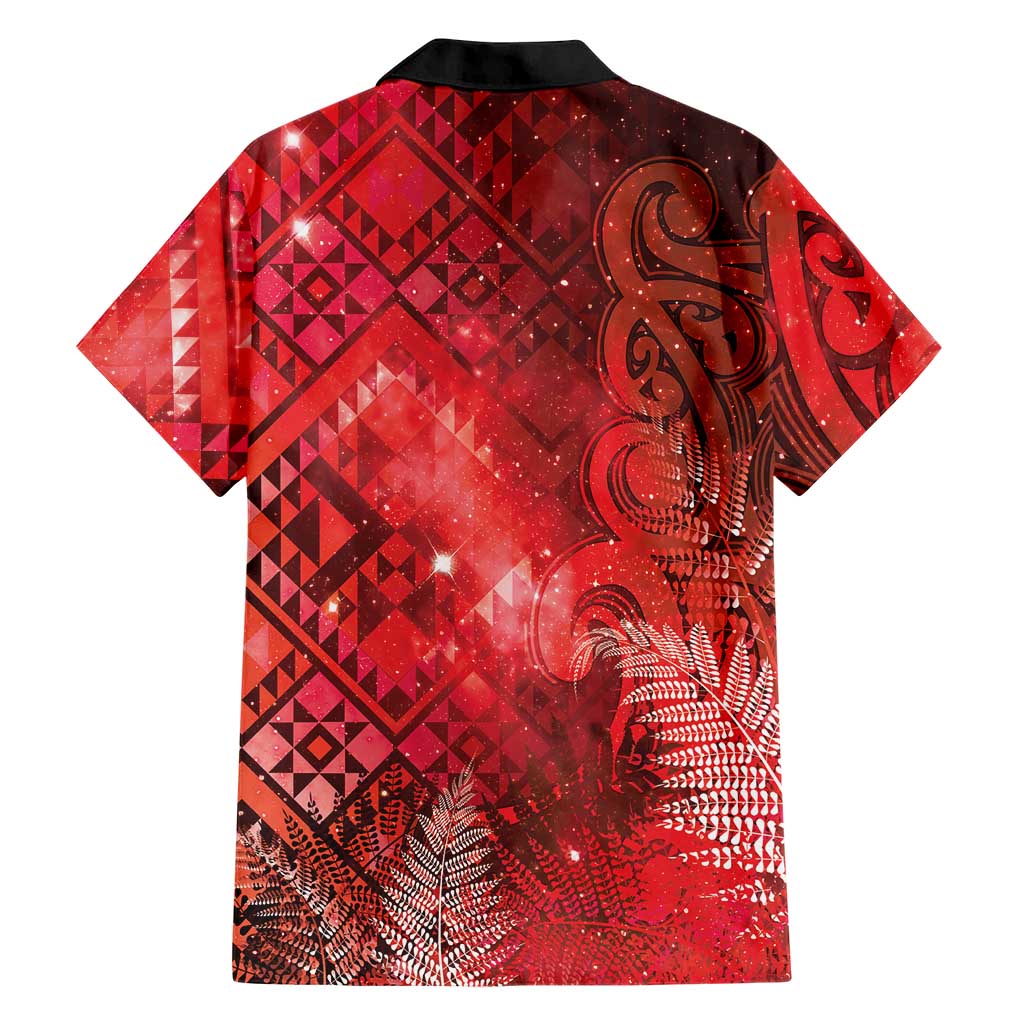 Aotearoa Taniko Matariki Family Matching Off Shoulder Maxi Dress and Hawaiian Shirt Cosmic Red
