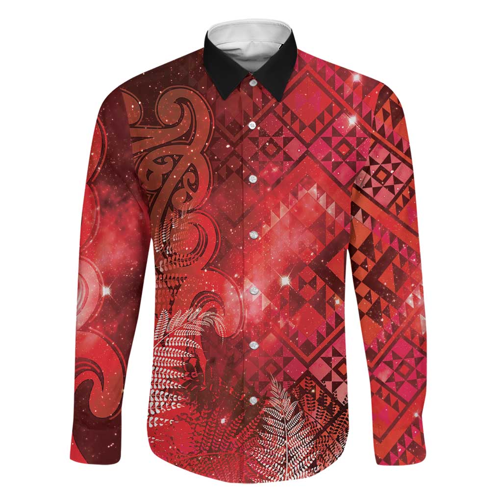 Aotearoa Taniko Matariki Family Matching Off Shoulder Maxi Dress and Hawaiian Shirt Cosmic Red