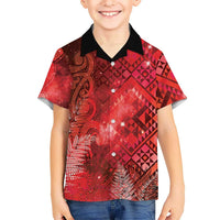 Aotearoa Taniko Matariki Family Matching Off Shoulder Maxi Dress and Hawaiian Shirt Cosmic Red