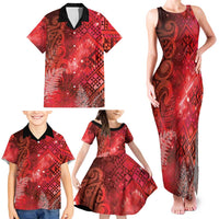 Aotearoa Taniko Matariki Family Matching Tank Maxi Dress and Hawaiian Shirt Cosmic Red