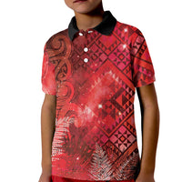 Aotearoa Taniko Matariki Kid Polo Shirt Cosmic Red