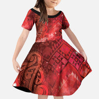 Aotearoa Taniko Matariki Kid Short Sleeve Dress Cosmic Red