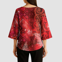 Aotearoa Taniko Matariki Kimono Sleeve Blouse Cosmic Red