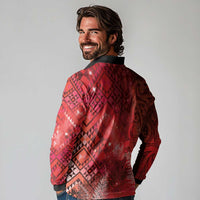 Aotearoa Taniko Matariki Long Sleeve Polo Shirt Cosmic Red