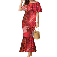Aotearoa Taniko Matariki Mermaid Dress Cosmic Red