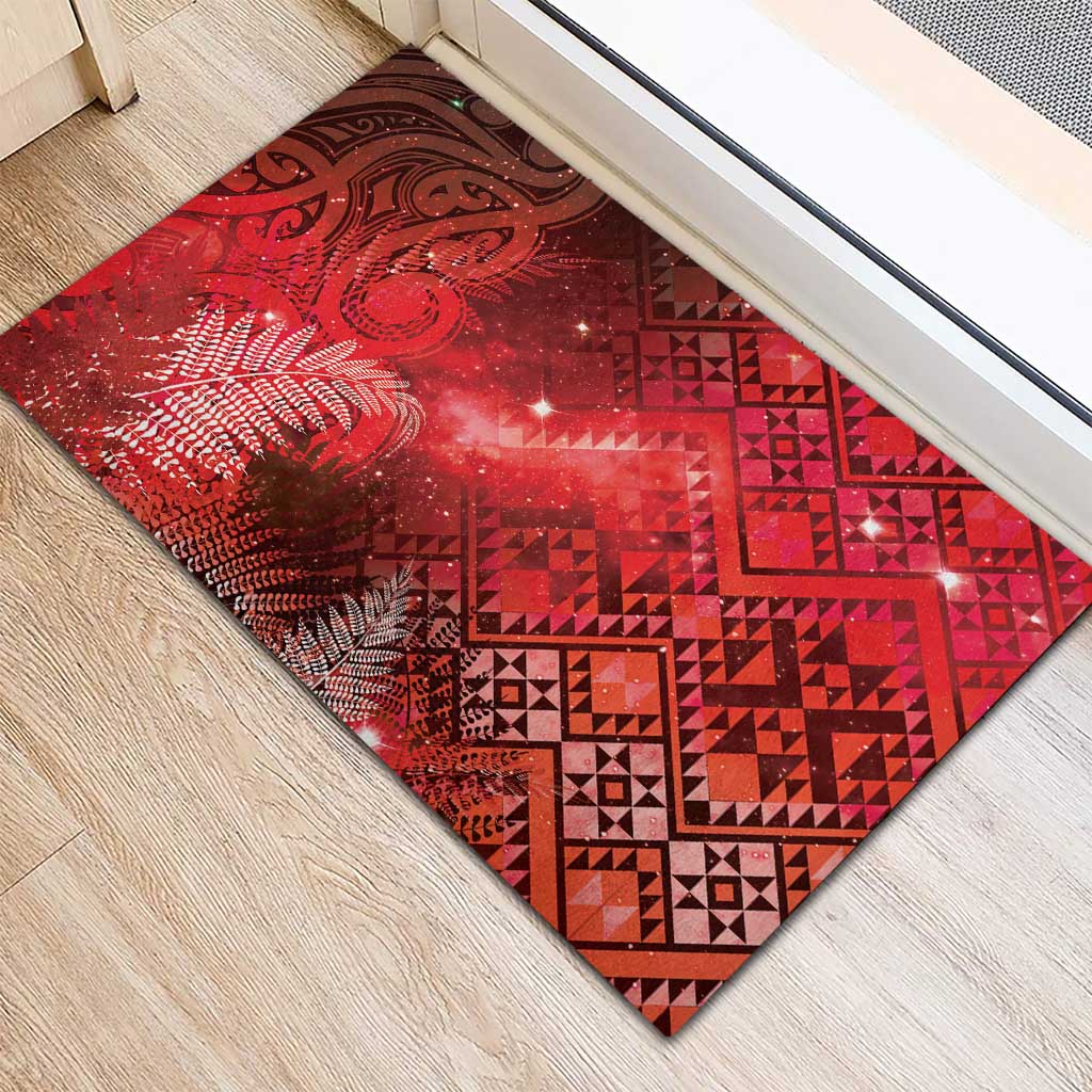 Aotearoa Taniko Matariki Rubber Doormat Cosmic Red