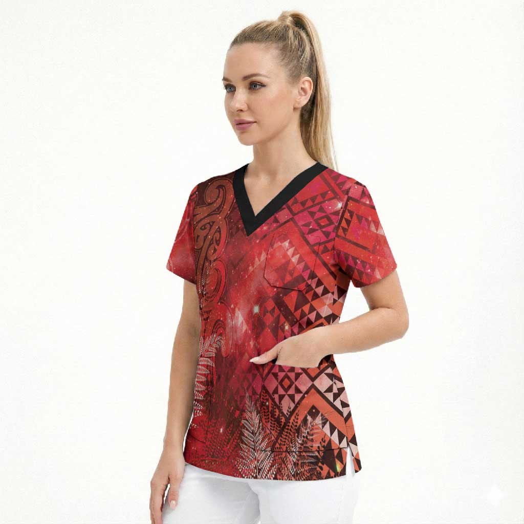 Aotearoa Taniko Matariki Scrub Top Cosmic Red