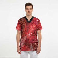 Aotearoa Taniko Matariki Scrub Top Cosmic Red