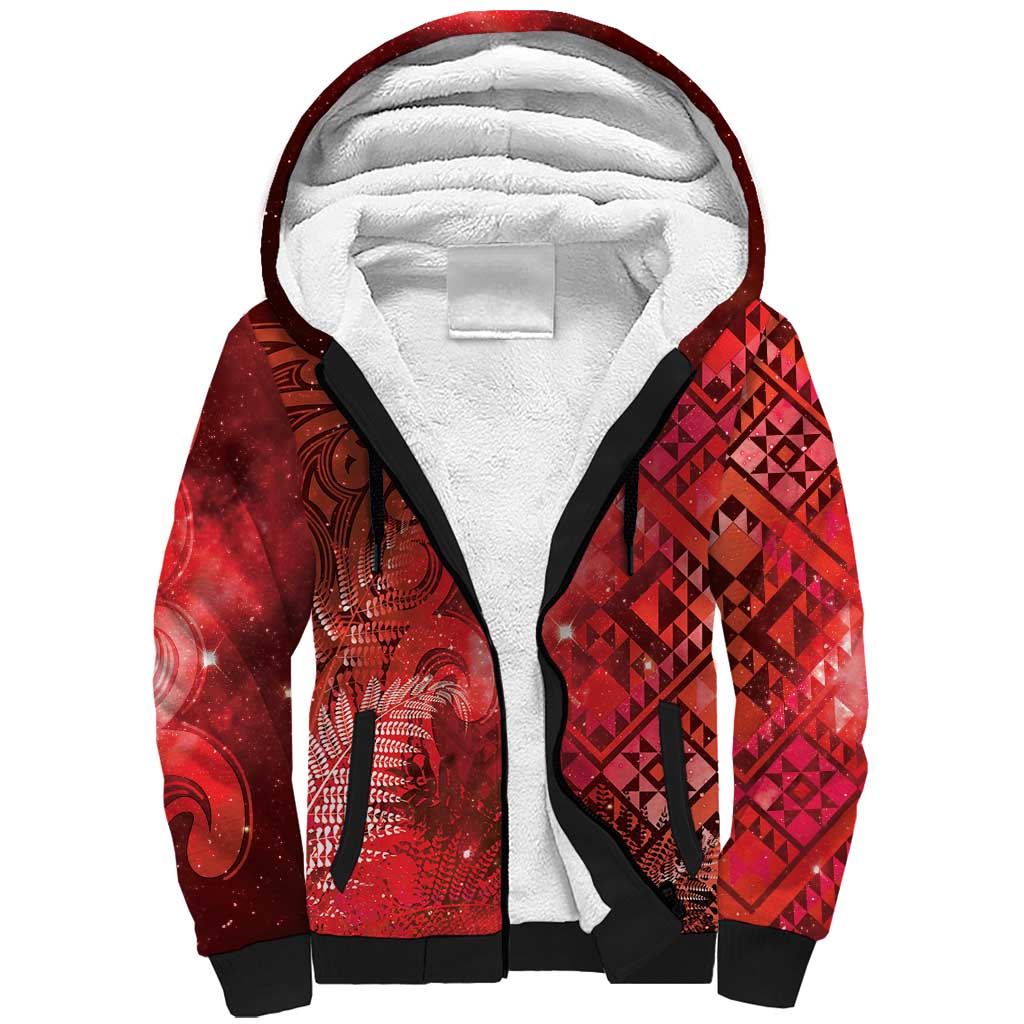 Aotearoa Taniko Matariki Sherpa Hoodie Cosmic Red