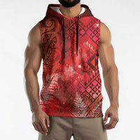 Aotearoa Taniko Matariki Sleeveless Hoodie Cosmic Red