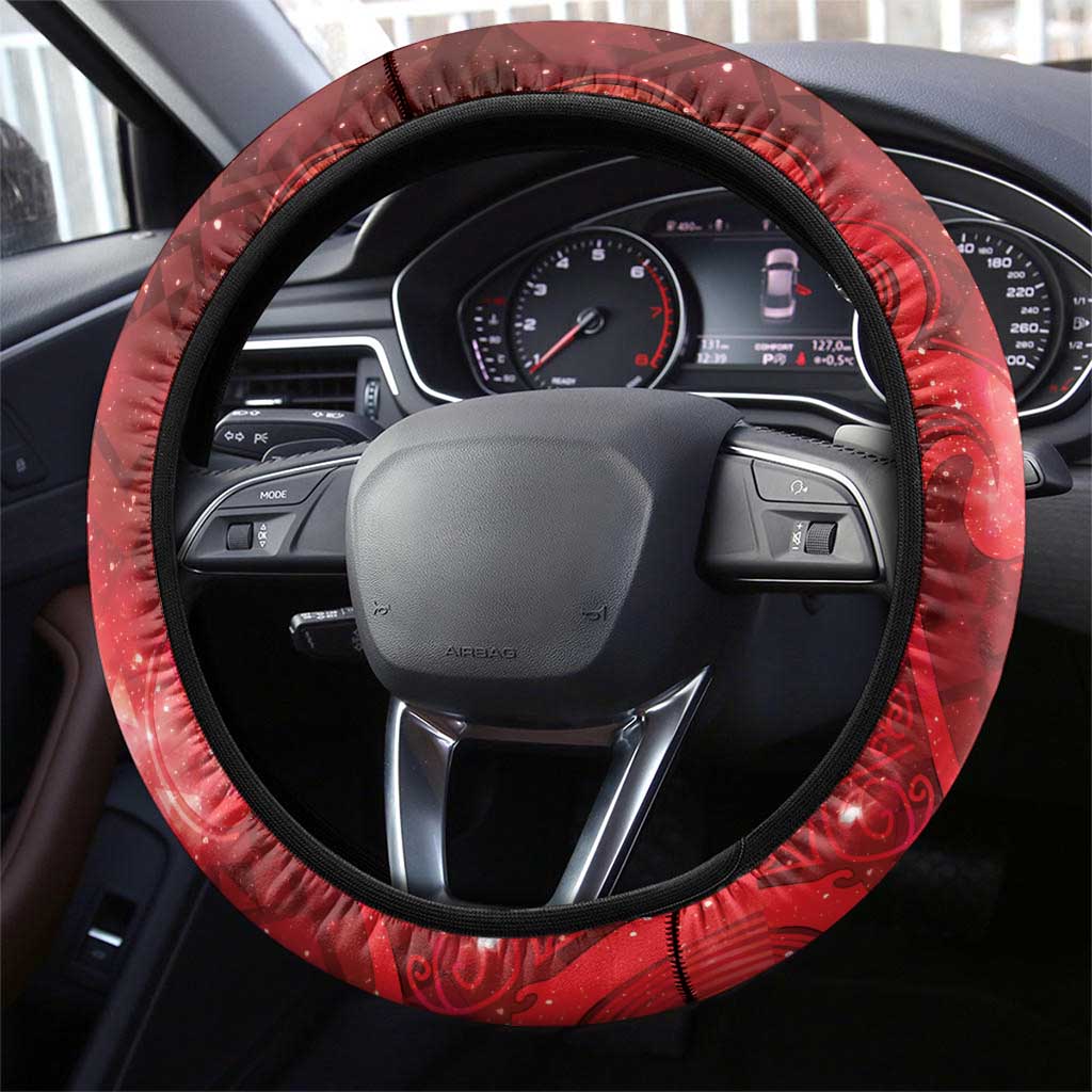 Aotearoa Taniko Matariki Steering Wheel Cover Cosmic Red