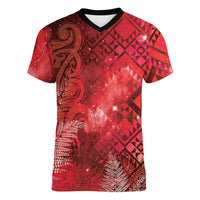 Aotearoa Taniko Matariki Women V-Neck T-Shirt Cosmic Red