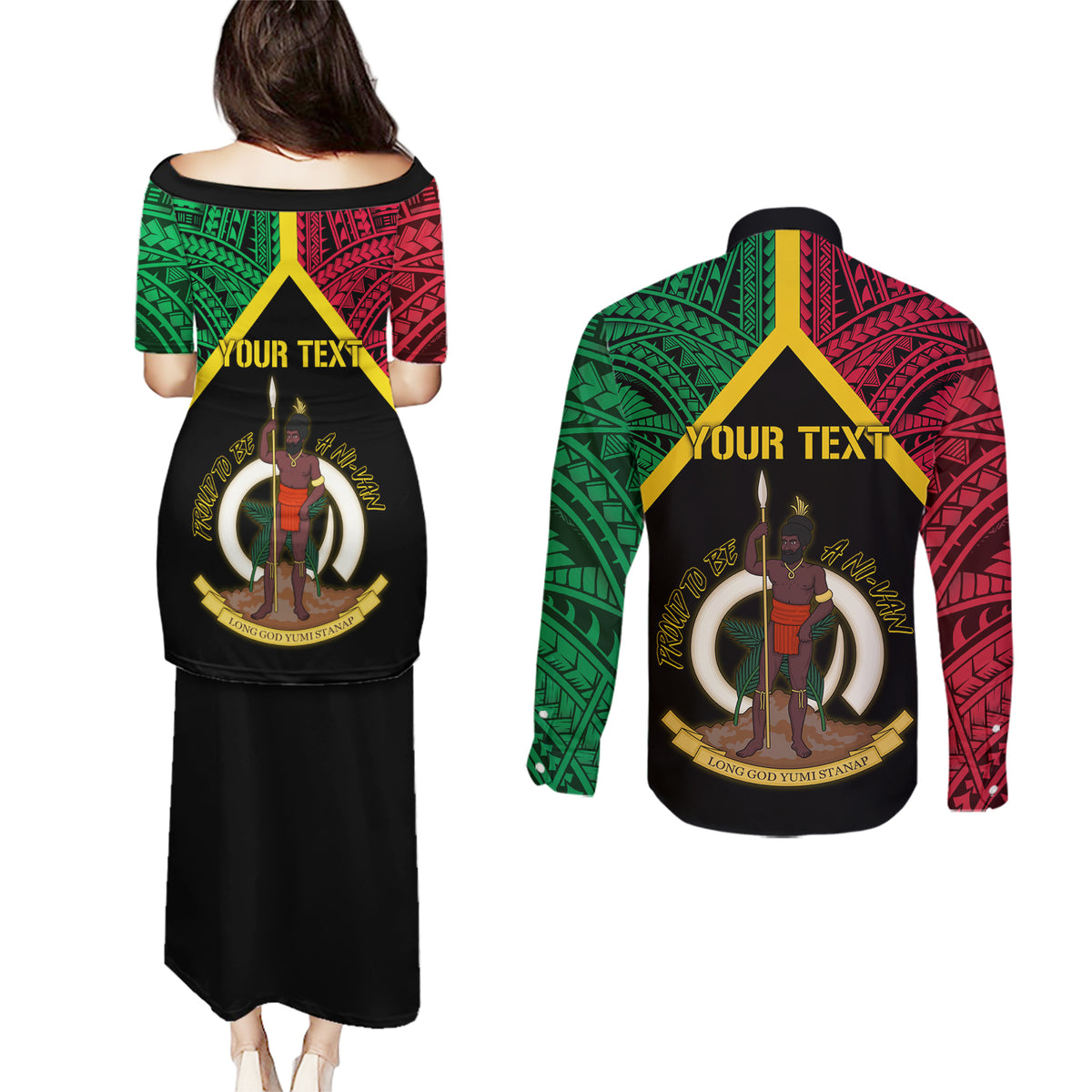 Vanuatu 44th Independence Anniversary Couples Matching Puletasi and Long Sleeve Button Shirt