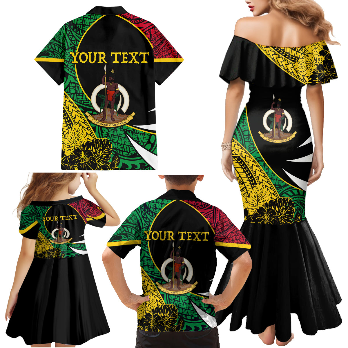 Vanuatu Independence Day Yumi 44 Family Matching Mermaid Dress and Hawaiian Shirt LT7 - Polynesian Pride