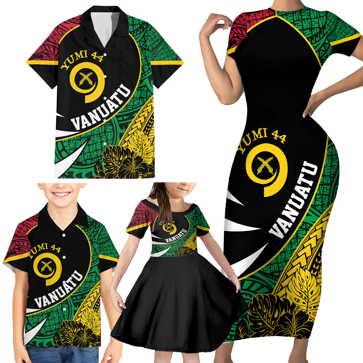 Vanuatu Independence Day Yumi 44 Family Matching Short Sleeve Bodycon Dress and Hawaiian Shirt LT7 - Polynesian Pride