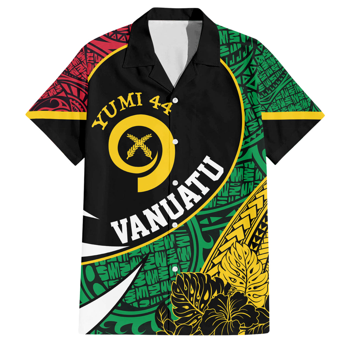 Vanuatu Independence Day Yumi 44 Family Matching Short Sleeve Bodycon Dress and Hawaiian Shirt LT7 Dad's Shirt - Short Sleeve Colorful - Polynesian Pride