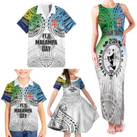 Malampa Fiji Day Family Matching Tank Maxi Dress and Hawaiian Shirt Gradient Style