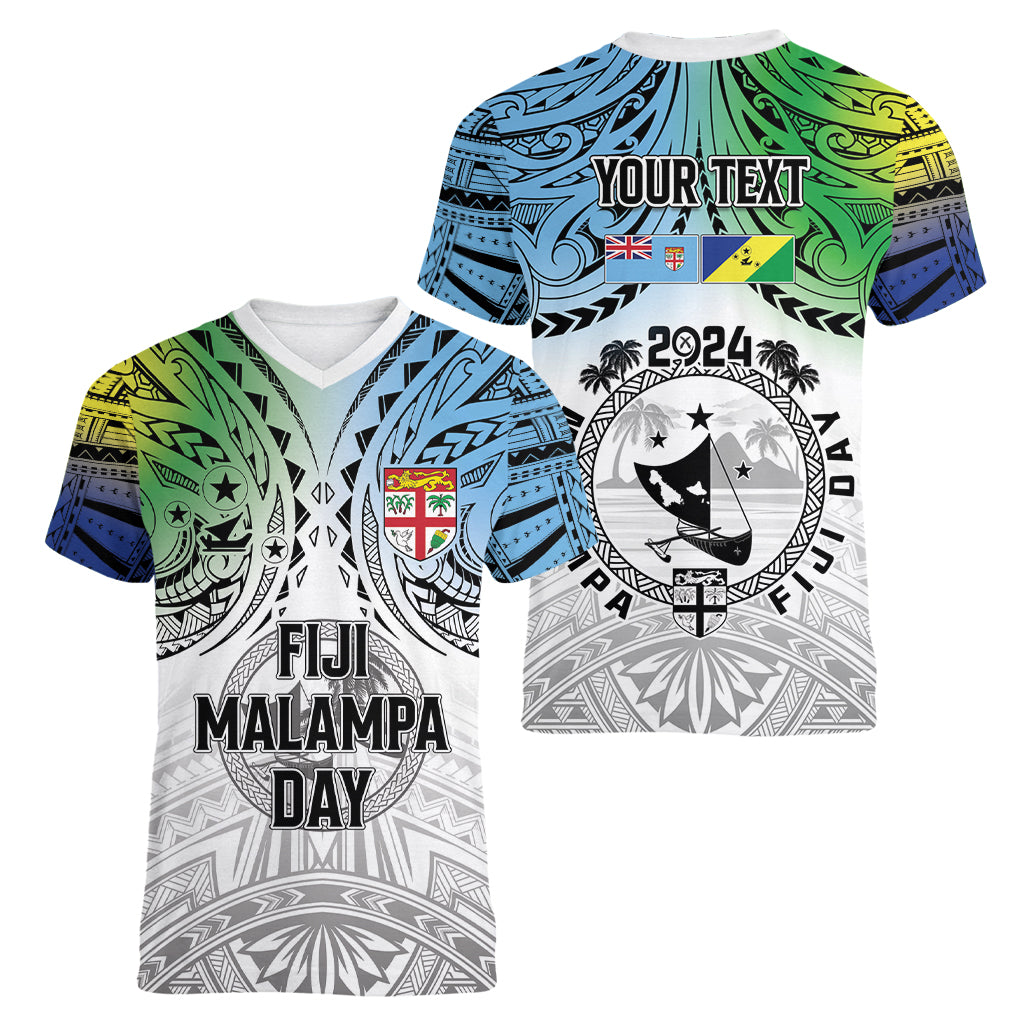 Malampa Fiji Day Women V-Neck T-Shirt Gradient Style