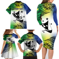 Malampa Day Family Matching Long Sleeve Bodycon Dress and Hawaiian Shirt Emblem Gradient Style