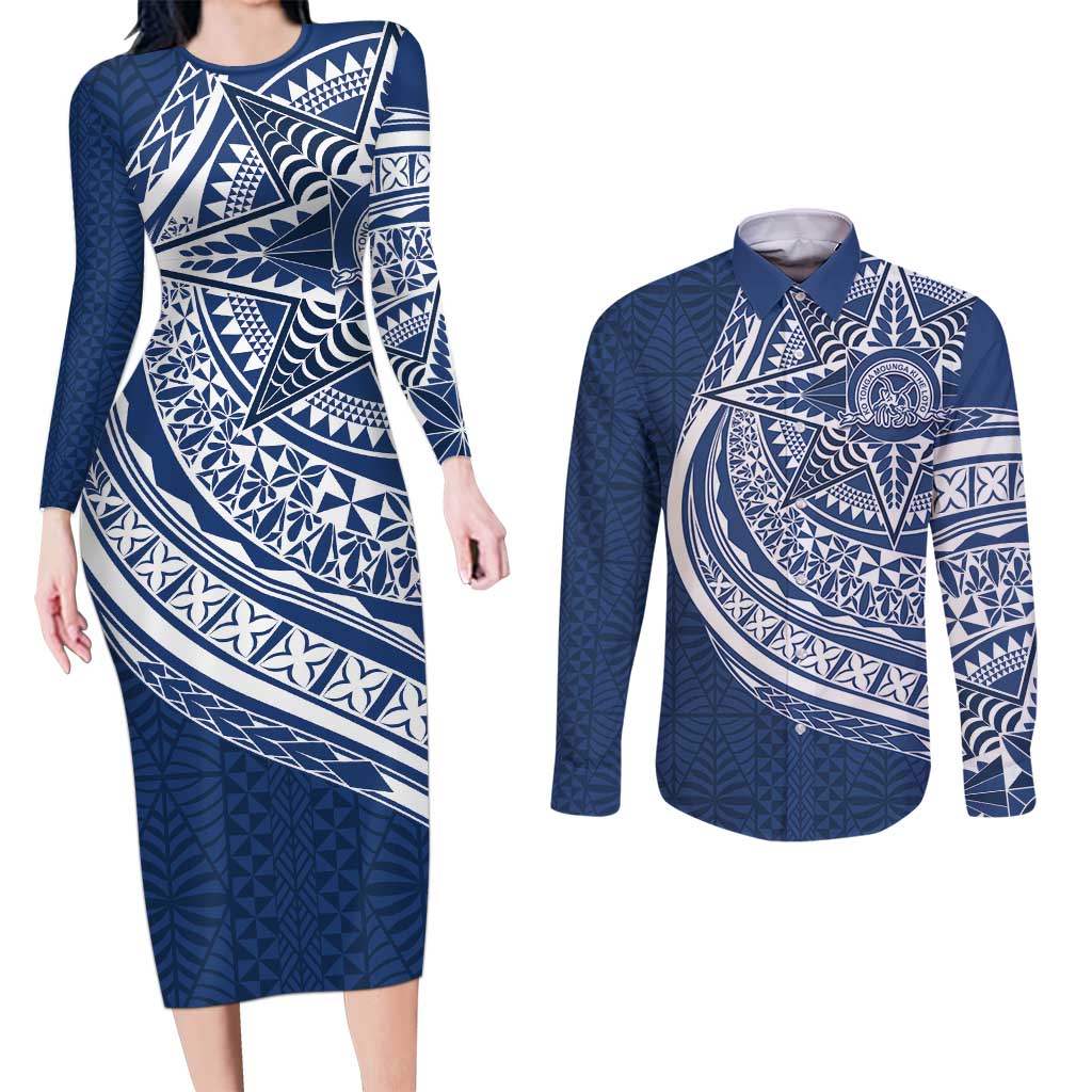 Tonga Queen Salote College Personalized Couples Matching Long Sleeve Bodycon Dress and Long Sleeve Button Shirt Ngatu Tokelaufeletoa Motifs