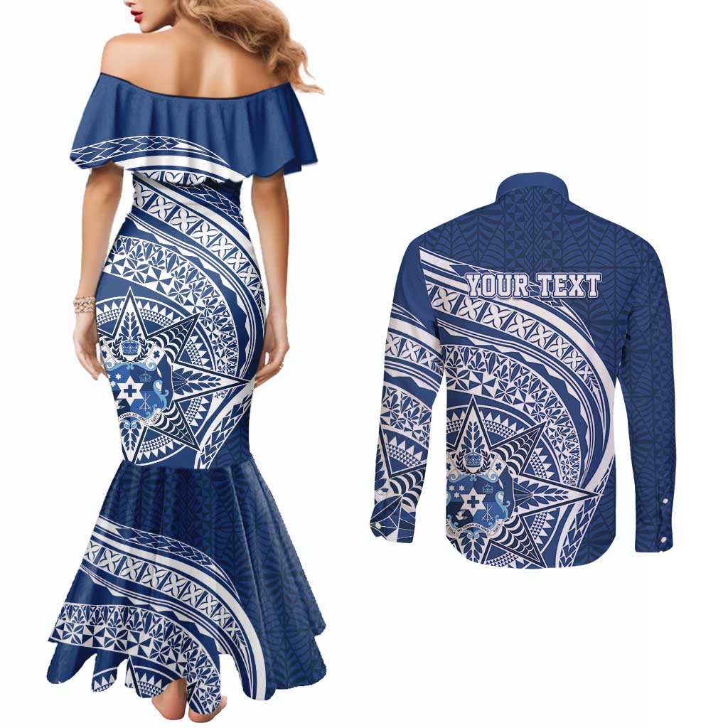 Tonga Queen Salote College Personalized Couples Matching Mermaid Dress and Long Sleeve Button Shirt Ngatu Tokelaufeletoa Motifs