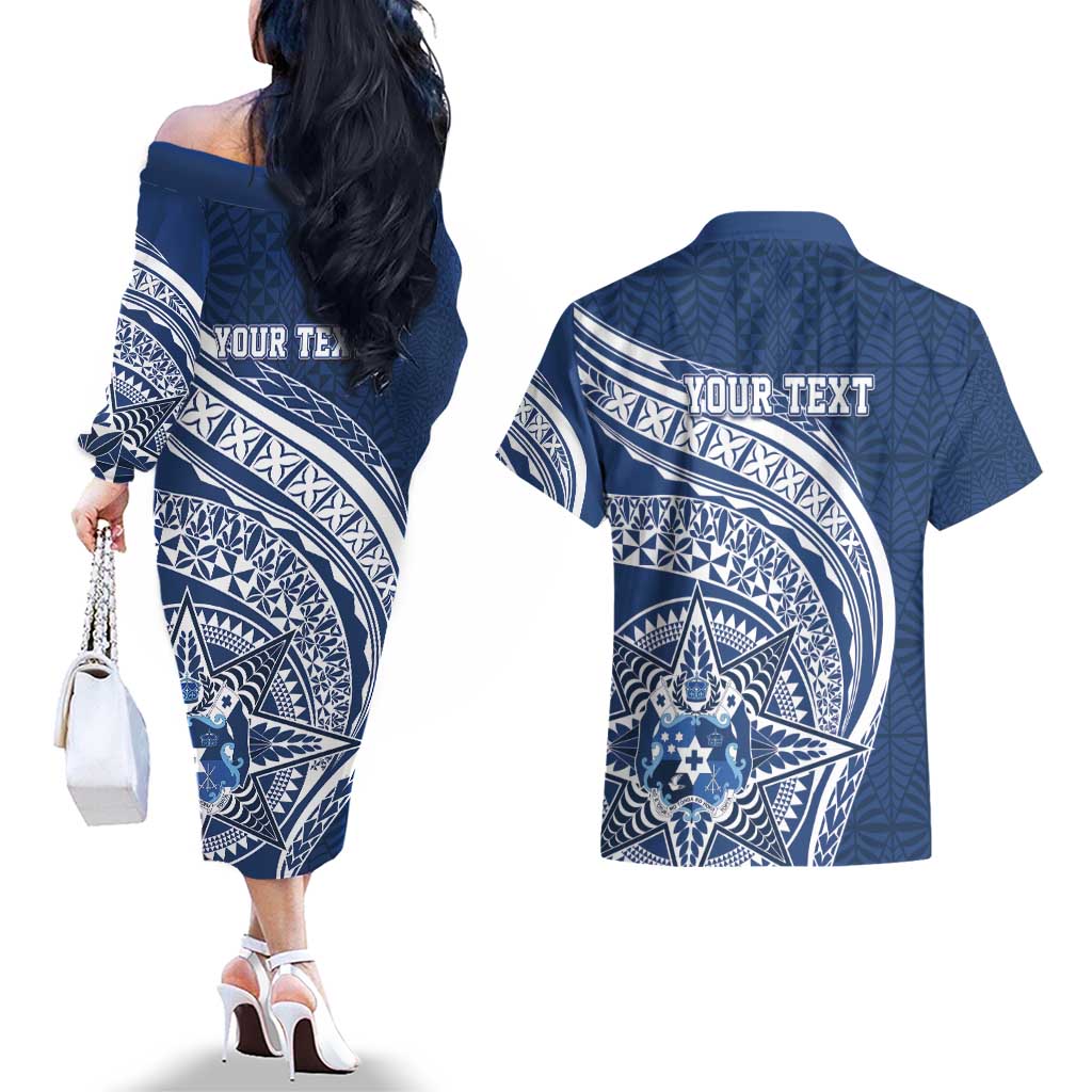 Tonga Queen Salote College Personalized Couples Matching Off The Shoulder Long Sleeve Dress and Hawaiian Shirt Ngatu Tokelaufeletoa Motifs