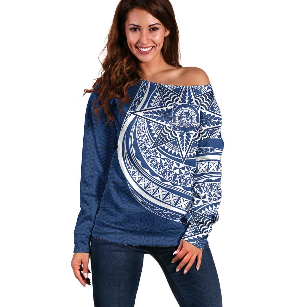 Tonga Queen Salote College Personalized Off Shoulder Sweater Ngatu Tokelaufeletoa Motifs