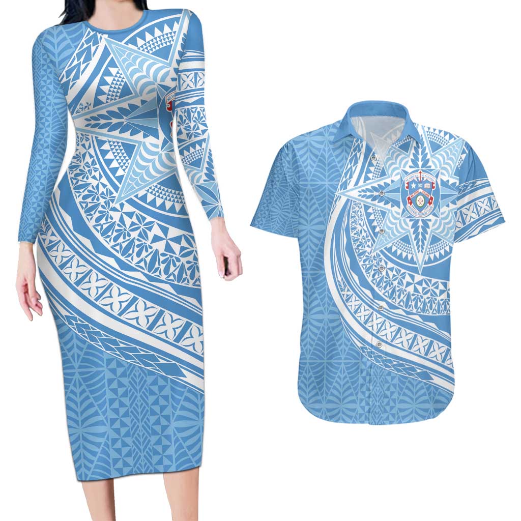 Tonga Apifo'ou Kolisi Personalized Couples Matching Long Sleeve Bodycon Dress and Hawaiian Shirt Ngatu Tokelaufeletoa Motifs